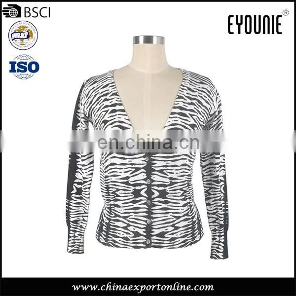 2017 Zebra Pattern Elastic Jacquard Deep V-neck Cardigan