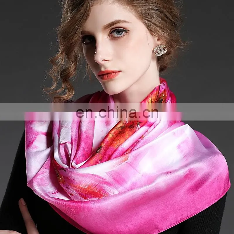 Purple silk square scarf for women factory wholesale