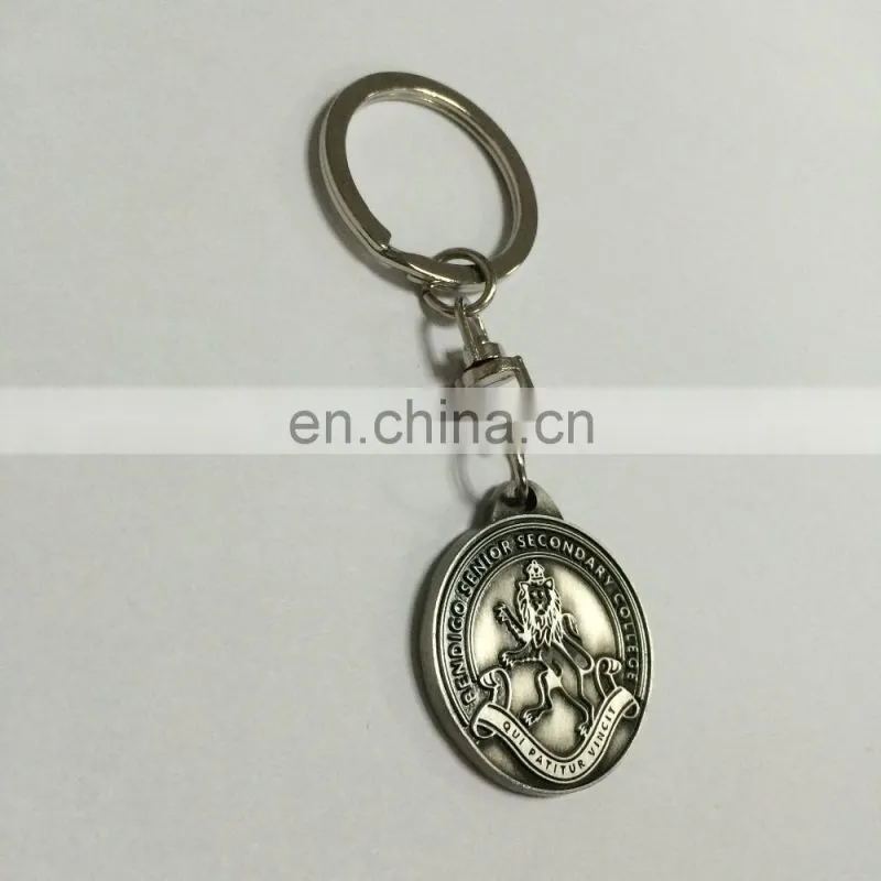Custom metal key chain with customized logo in silver finish and colors attached with Lobster clasp