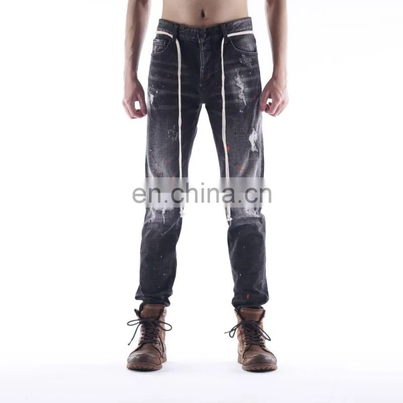 DiZNEW Custom Black Ripped Super Skinny Denim Jeans For Men