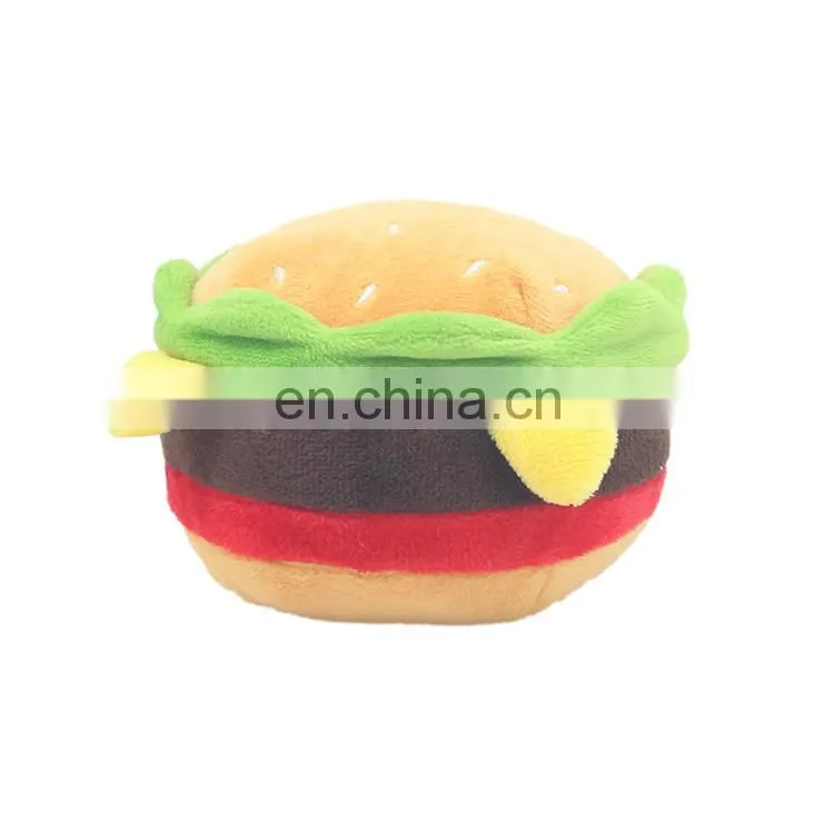 Soft pet squeak chips stuffed plush hamburger dog toy