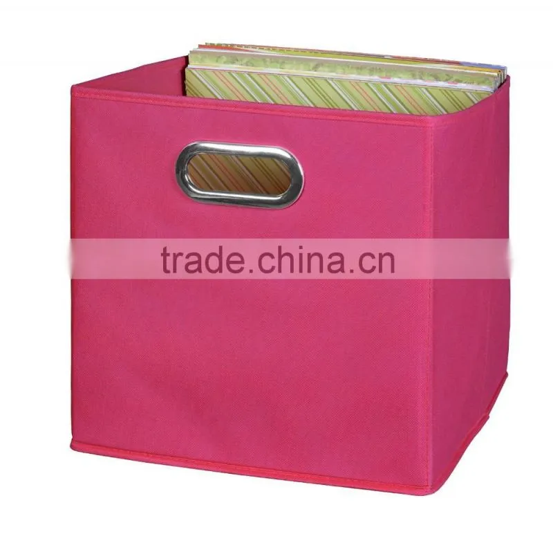 Non-woven Foldable Fabric Storage Bins box Set of 3 with 2 metal handles