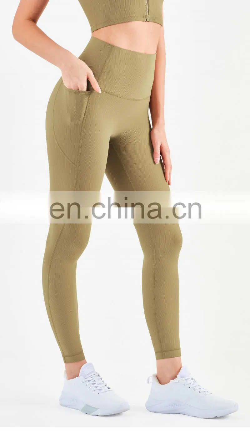 Ribbed High Waisted Leggings Without T Line Gym Outfit Scrunch Butt Yoga Pants Women