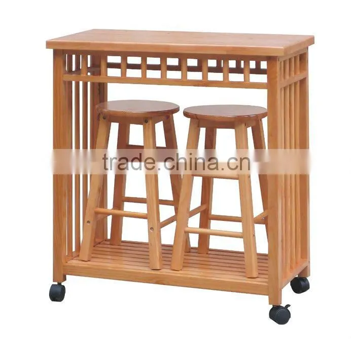 Pine table and 2 stools sets