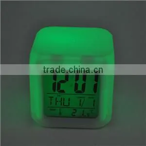 hot selling seven color changing alarm clock, square clock