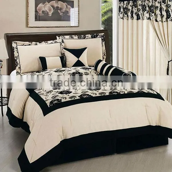Cream Black Color Gorgeous Flocking Comforter Set Bed In 7 Pcs