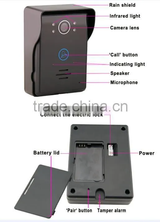 Hot selling 9''color wireless video door bell,alarm video intercom doorbell,wireless unlocking