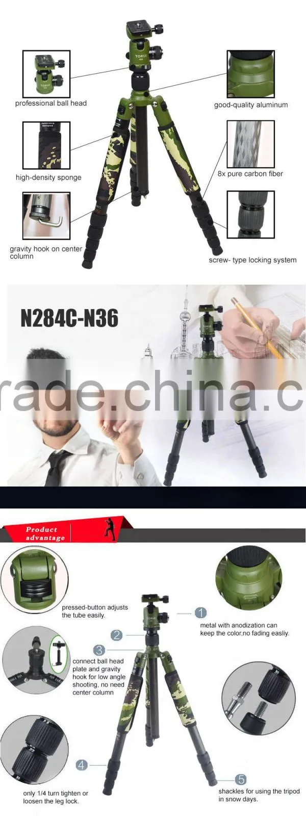 DSLR & Digital Camera Tripod applicable max tube lightweight digital accessories tripod with carbon fiber tube