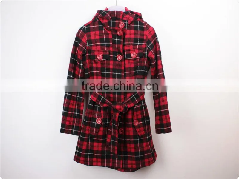 Lady's stock apparel checked melton jacket with belt