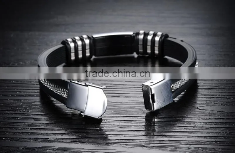 Hot selling silicon bracelet men silicone charm bracelet popular style stainless steel silicon bracelet