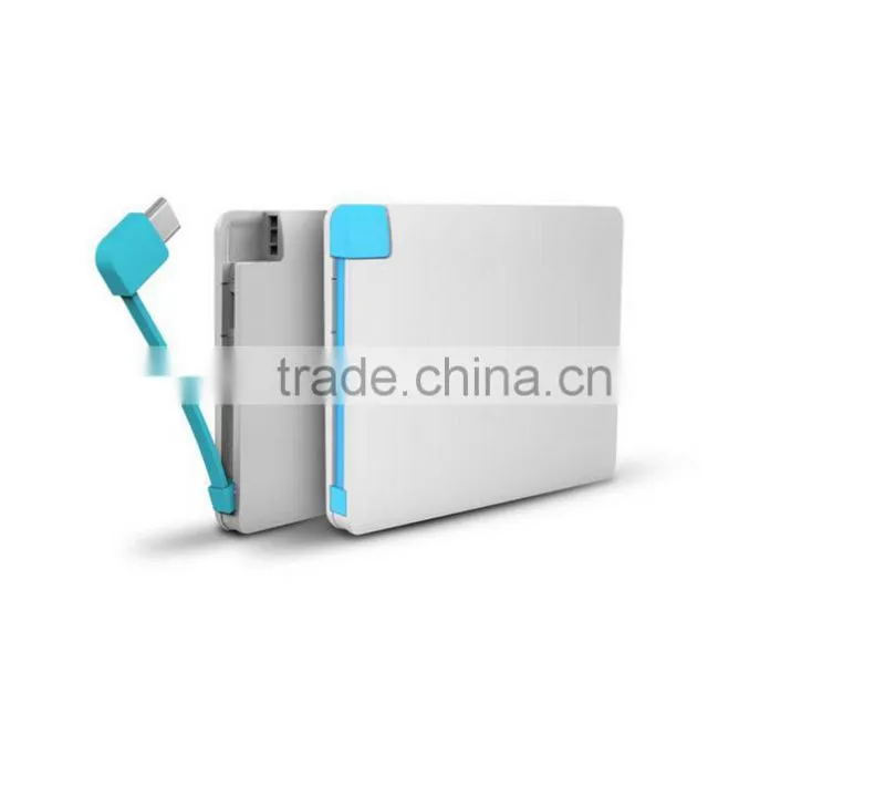 2600mAh Credit Card Power Bank portable charger built-in cable bank