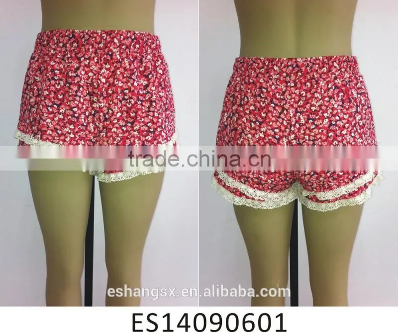 Ladies new style floral printed with lace summer hot pant