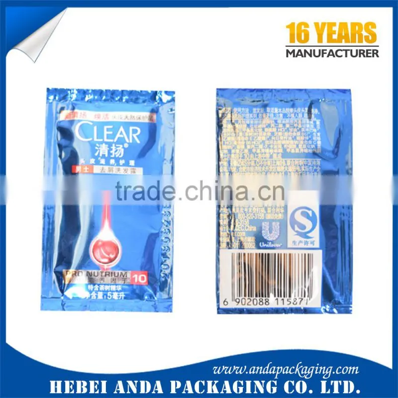 Small shampoo packaging bag for hotel shampoo sachet packaging/shampoo material