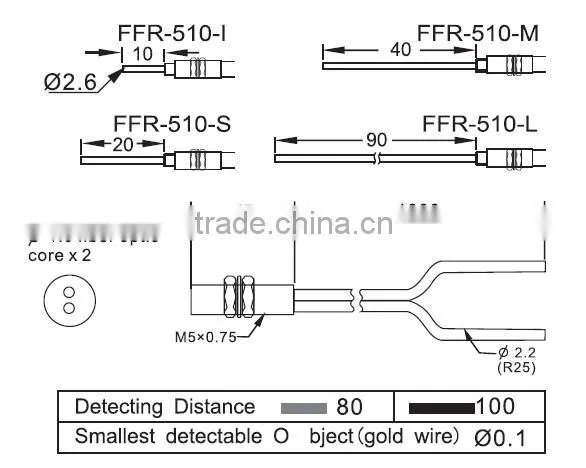 M5 Fiber Optical sensors, with protective tube, diffuse optical fiber unit