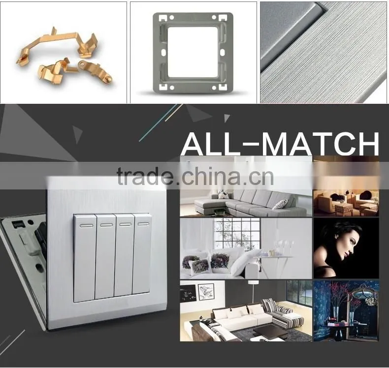 3D PC brushed like matel brushed design BS Standard touch switch 1 gang 1 way wall switch