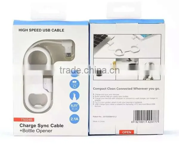 Wholesale usb data cable for samsung mobile phone/for iphone usb cable+bottle opener cable