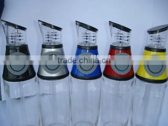 Press and Measure Olive Oil Glass Bottle- Salad Dressing Dispenser Infuser - Vinegar Pourer
