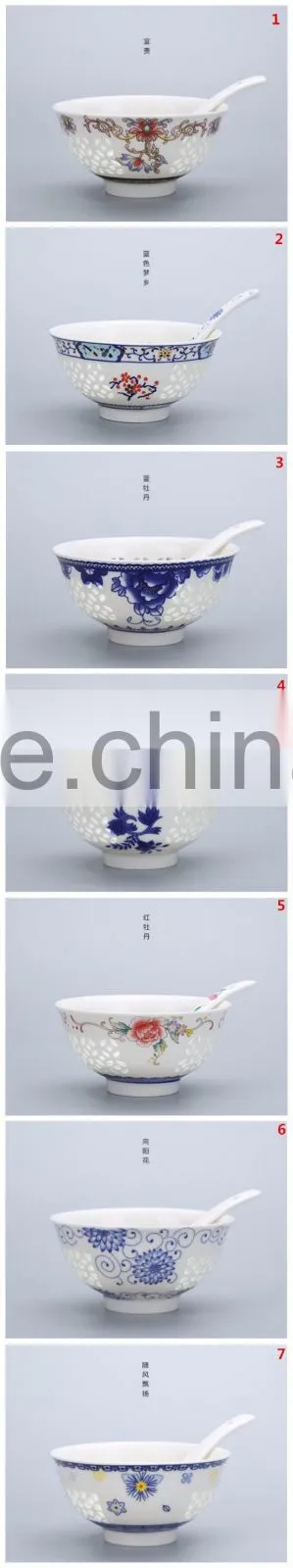 Exquisite Hollow Transparent White Porcelain Tableware With Spoon Bowl 8006