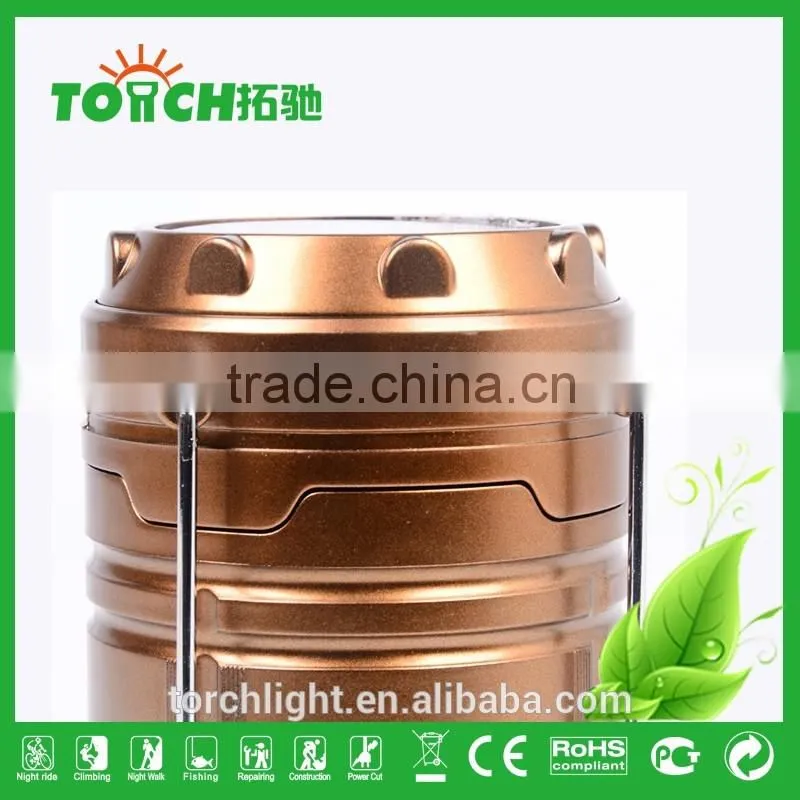 New Design Solar Lantern Outdoor Camping Light Golden Color Rechargeable Camp Lamp Torch Multifunctional Torch