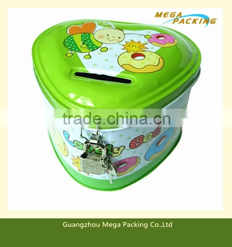 Heart shape moeny metal tin can/coin can/coin box