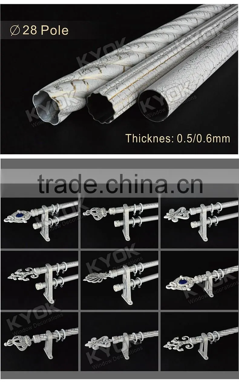 KYOK hot selling crack white color curtain rod accessories, blue diamond decor curtain rod end caps, aluminum curtain rod holder