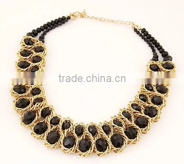 Alibaba China Jewelry Best Selling American Popular Shining Exquisite Crystal Alloy Charm Gold Statement Necklace in Stock