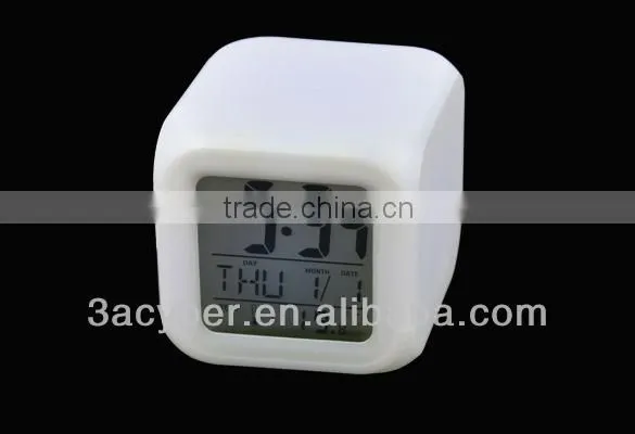 Glowing LED 7 Colors Change Digital Table Alarm Clock With Calendar Thermometer