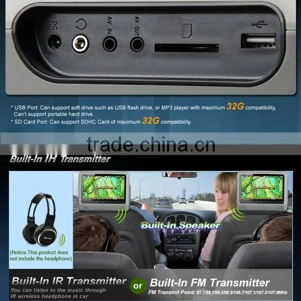 L0276 9 Inch Digital Touch Screen Detachable Headrest DVD player(Grey/Tan/Black Color)
