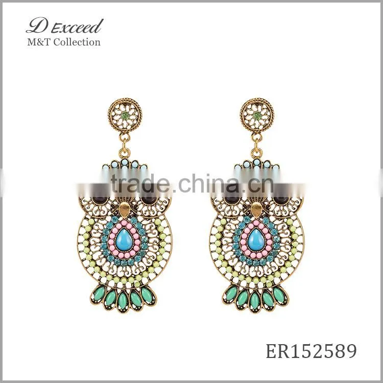 Wholesale Jewelry New Designs Ladies/Women's Ethnic Resin Beaded Earrings Owl Gold/Silver Plating Drop Earrings