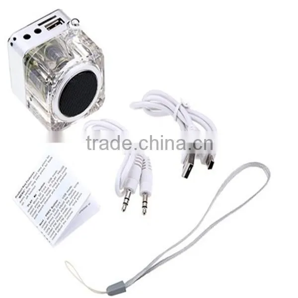 Rechargeable built in battery transparent micro usb sd speaker clock