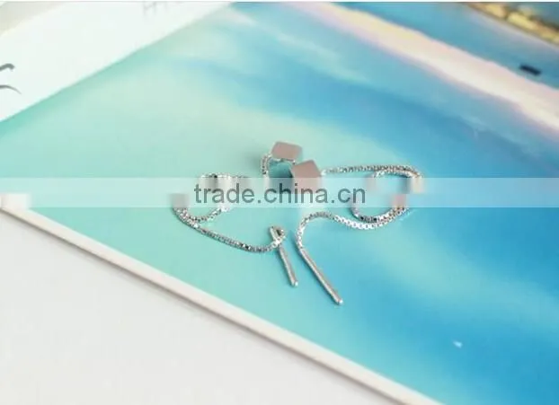 925 Sterling Silver Square Cube Zirconia Thread Line Threader Earrings