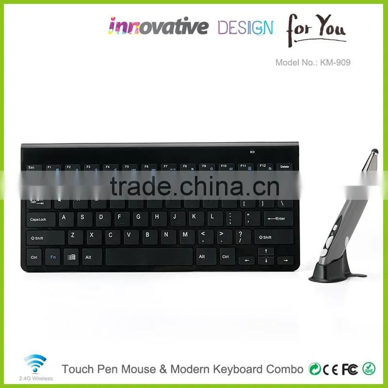 2016 new design patent 2.4G touch pen mouse & modern colored wireless keyboard combo without mouse hand