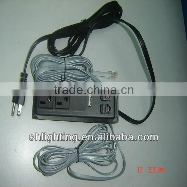 F106-41 2power strip with 1USB &1phone wire&1data wire