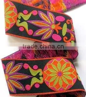 Lotus on black jacquard ribbon wholesale