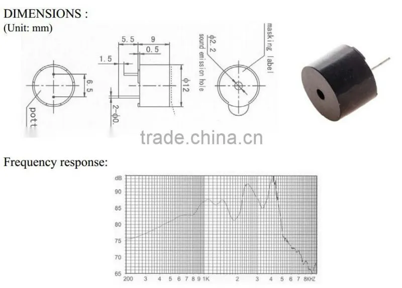 FB-60P12 12v 2pins SMD magnetic piezo buzzer, piezoelectric buzzer (FBELE)