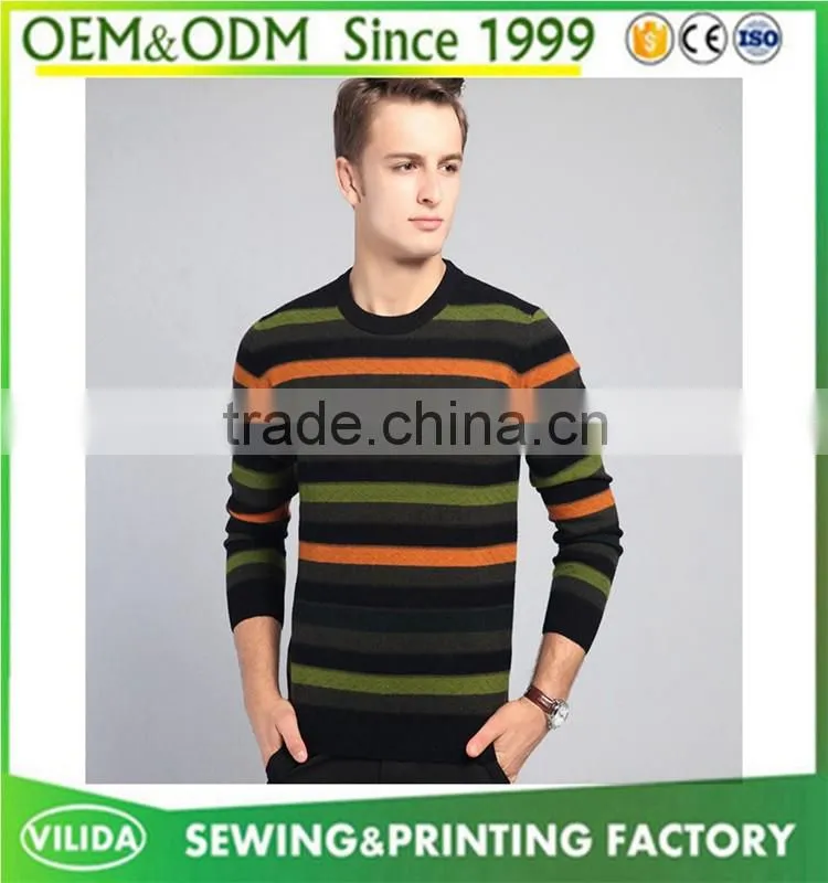 Factory cheap price winter men's 100% woolen knitted stripe pullover sweater