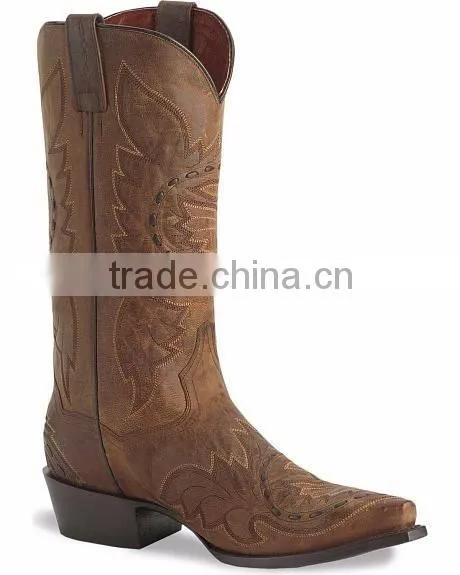 Distressed Bay Apache leather detailed with black leather stitching western cowboy boots wholesale