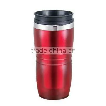 Colorful travel mug with Slim waist design ,plastic outer stainless stell inner