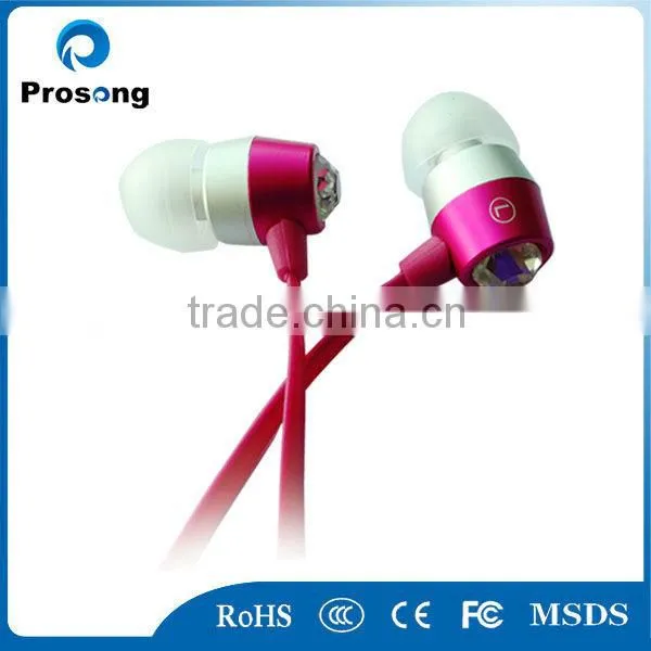 High quality diamond earphone new crystal earphone flat cable design earphone