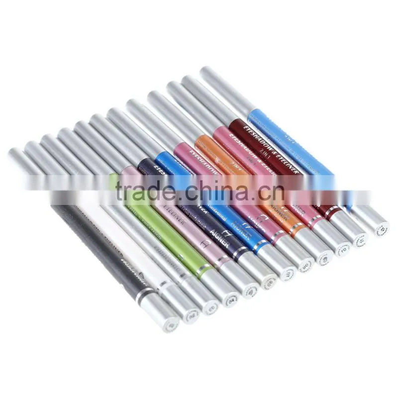 12Pcs/set Fashion Vivid Color Glitter Liner Eye Shadow Eyeliner Pencil Pen 2 in 1 Cosmetic Makeup Tool