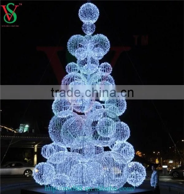 Large led christmas ball motif lighting artificial tree for shopping center
