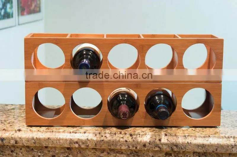 Custom Attractive Design Simple Elegant Storage Bamboo Wooden Stackable Wine Rack Holder Display