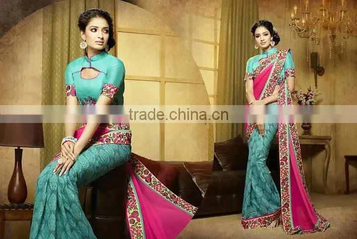 Viscose Red Resham Work Lehenga Saree