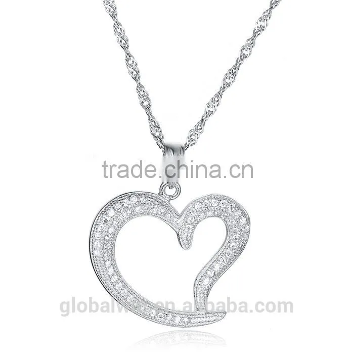 Custom Fashion Vietnam Silver Jewelry Diamond Heart Pendant Necklace