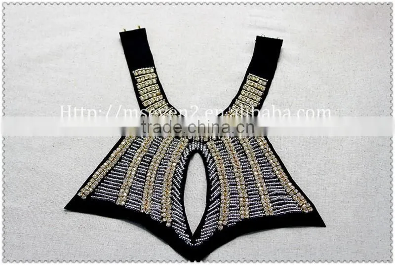 New fashion rhinestone beaded felt fabric collar, chunky bead necklace for garment