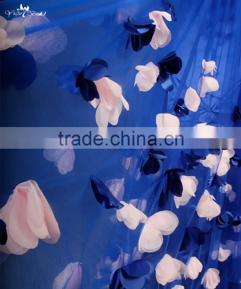 RSE661 One Shoulder Petals And Floras Flowing Skirt Royal Blue Long Teen Prom Dresses