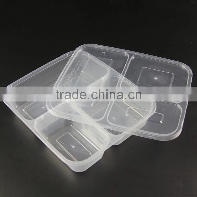 Black 3 divided microwavable safe storage plastic food containers