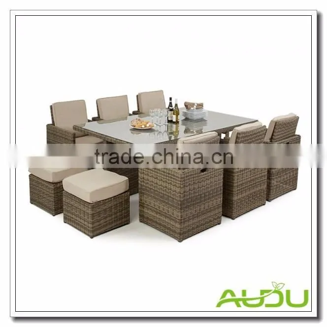 Audu Natural Rattan Outdoor 6 seat rattan cube set with footstools