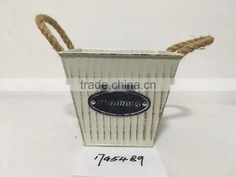 cheap wholesale retro metal good design coconut outdoor square planter big flower pots with flowers