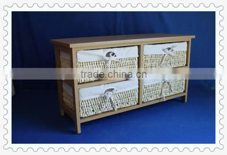 antique white wooden cabinet with willow drawers for home decoration